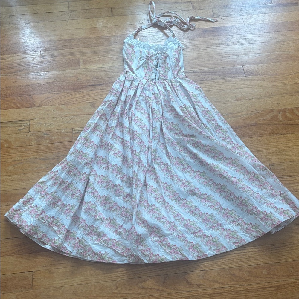 Light Pink Floral Halter Midi Dress - Picture 3 of 9